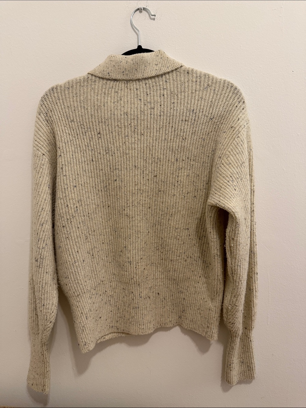 LOFT Cream Collared V-Neck Ribbed Sweater Small - Picture 3 of 3